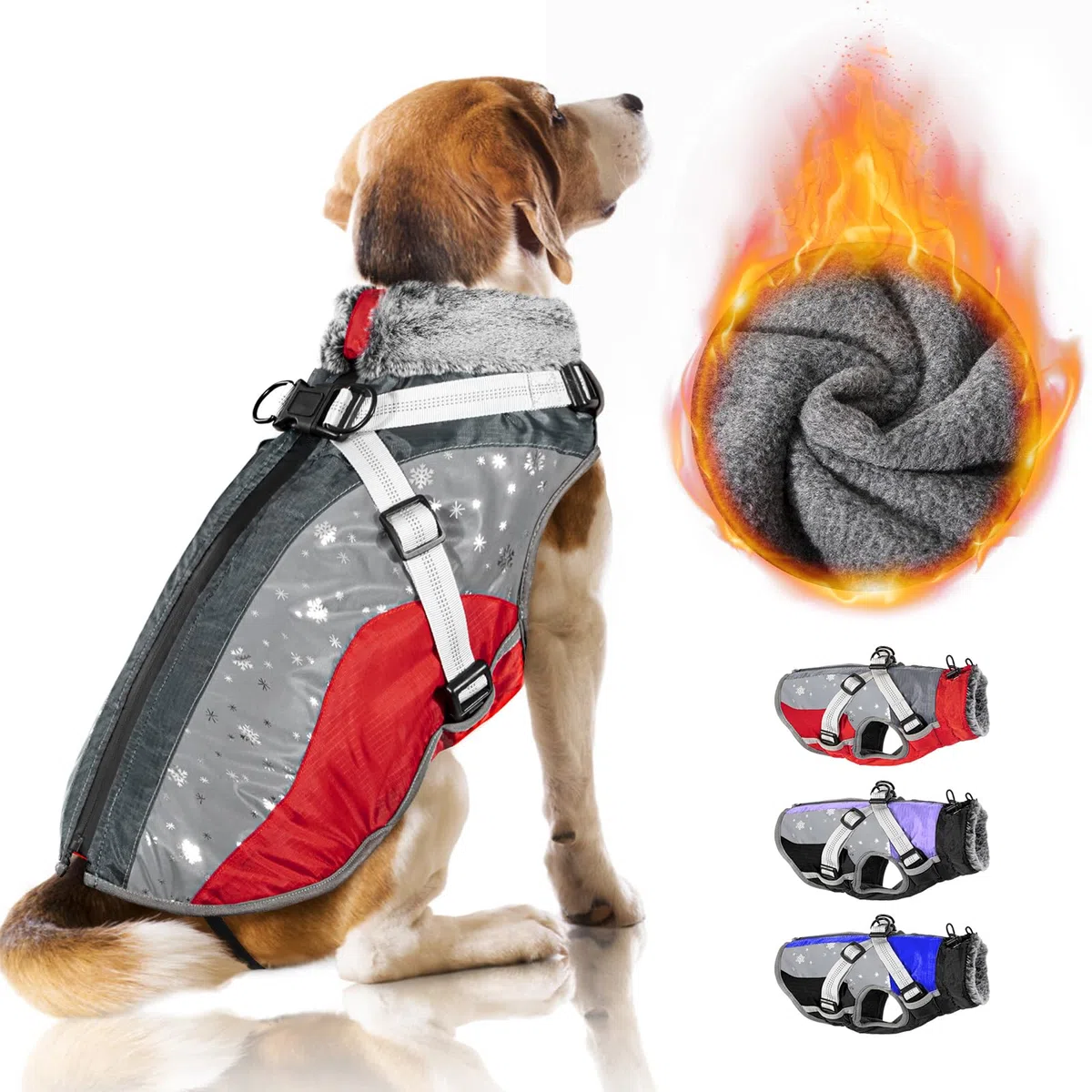 Nasjac Abrigo de Invierno del Perro con el arnés Desmontable, Impermeable Forro Polar Ropa de Abrigo para Perros pequeños medianos Grandes, Reflectante Chaqueta de Piel Ajustable al Aire Libre
