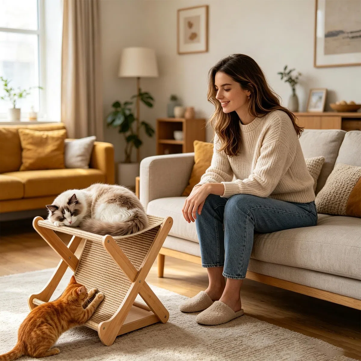Casa Rascador De Cartón Para Gato Sofá De 2 Capas Plegable Interactivo