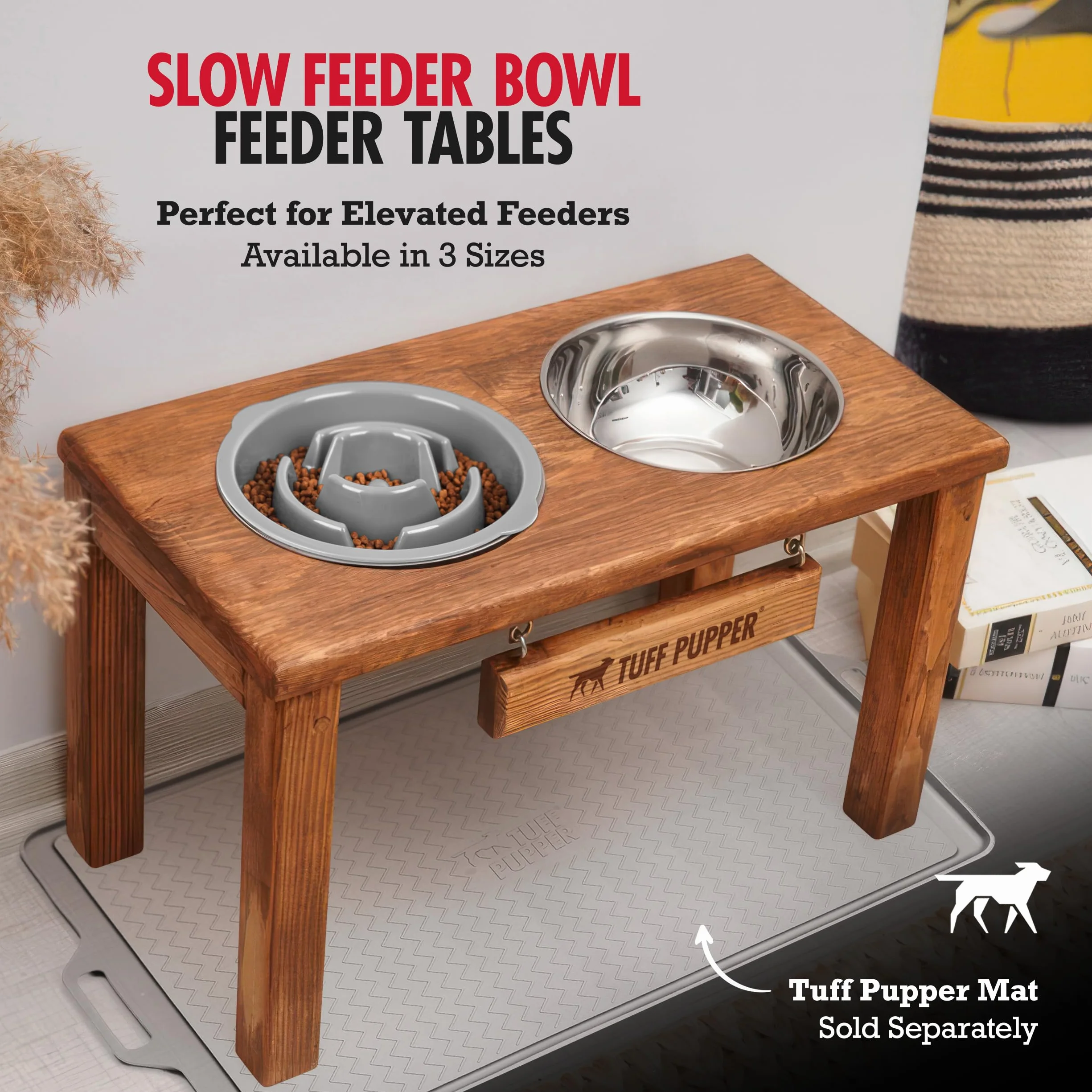 Tuff Pupper Cuenco de alimentación lenta para perros, laberinto de rompecabezas que ralentiza la comida, cuenco independiente para mascotas, cuenco elevado con bandeja de alimentador, inserto de