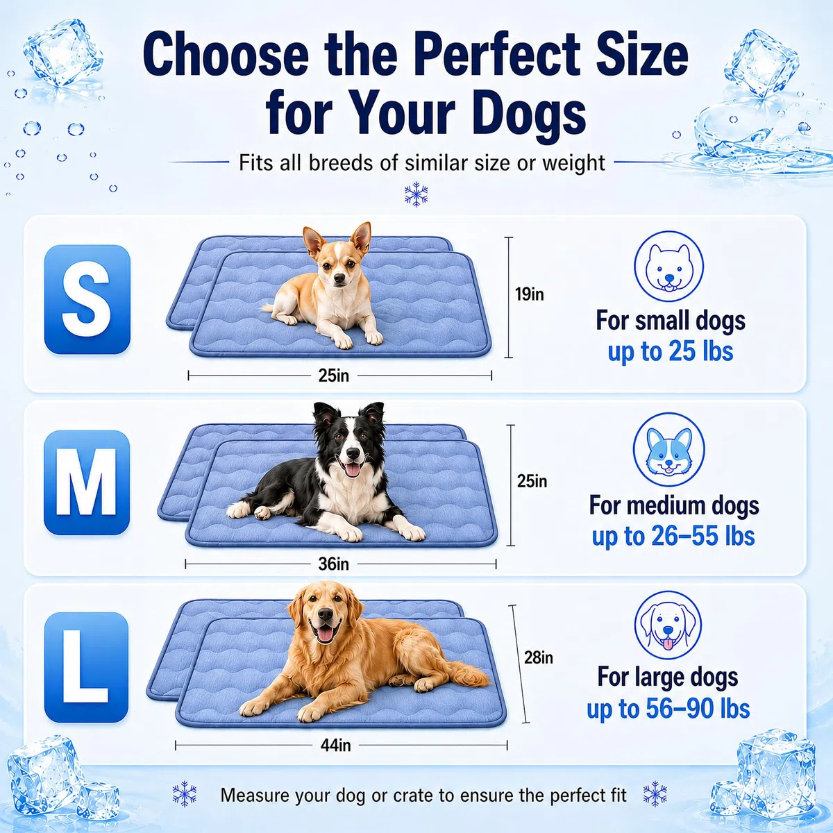Paquete de 2 alfombrillas de refrigeración para perros de 44 x 28 pulgadas para perros grandes, almohadilla gruesa autoenfriable para mascotas con tela Arc-Chill, lavable y no tóxica, portátil para