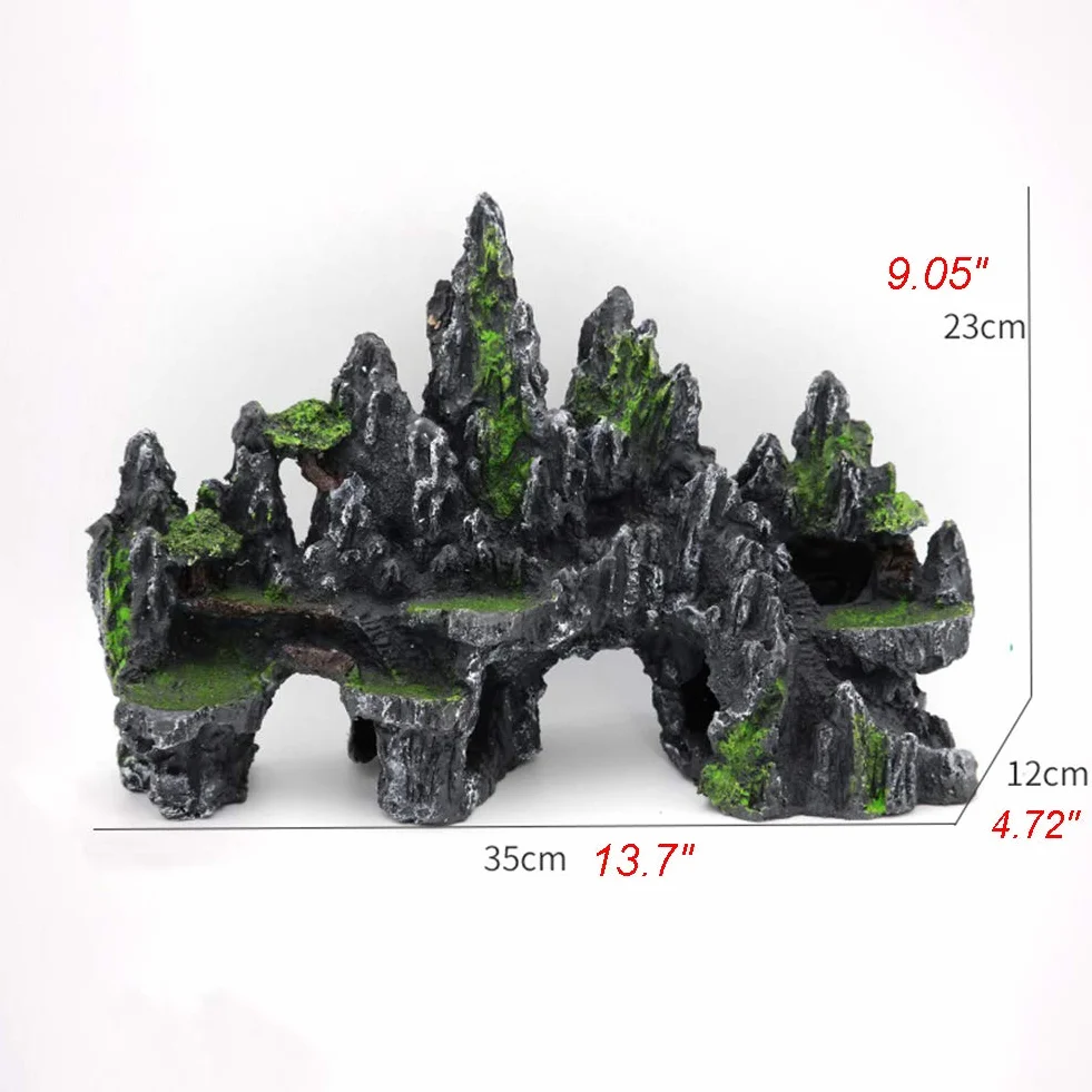 PakyKai Decoración Grande para pecera, Vista de montaña, Adorno de Acuario, casa de árbol, Cueva, Puente, decoración de pecera