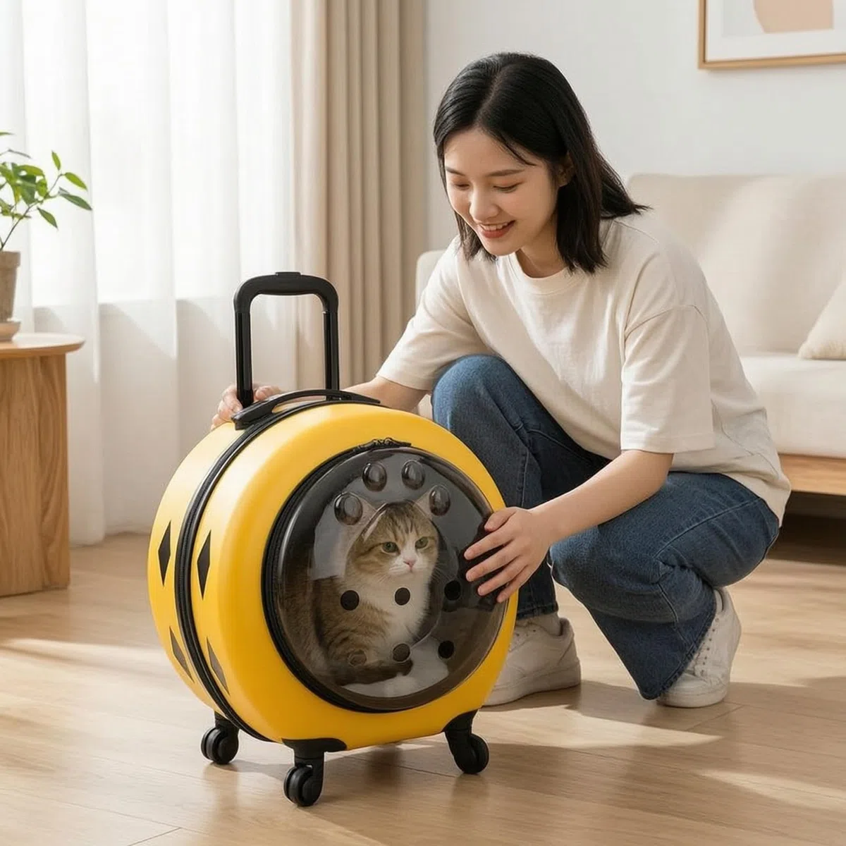 rockible Transportín con Ruedas Amplio Transportín con Asa Telescópica Reforzado para s Pequeños, Viajes, Amarillo