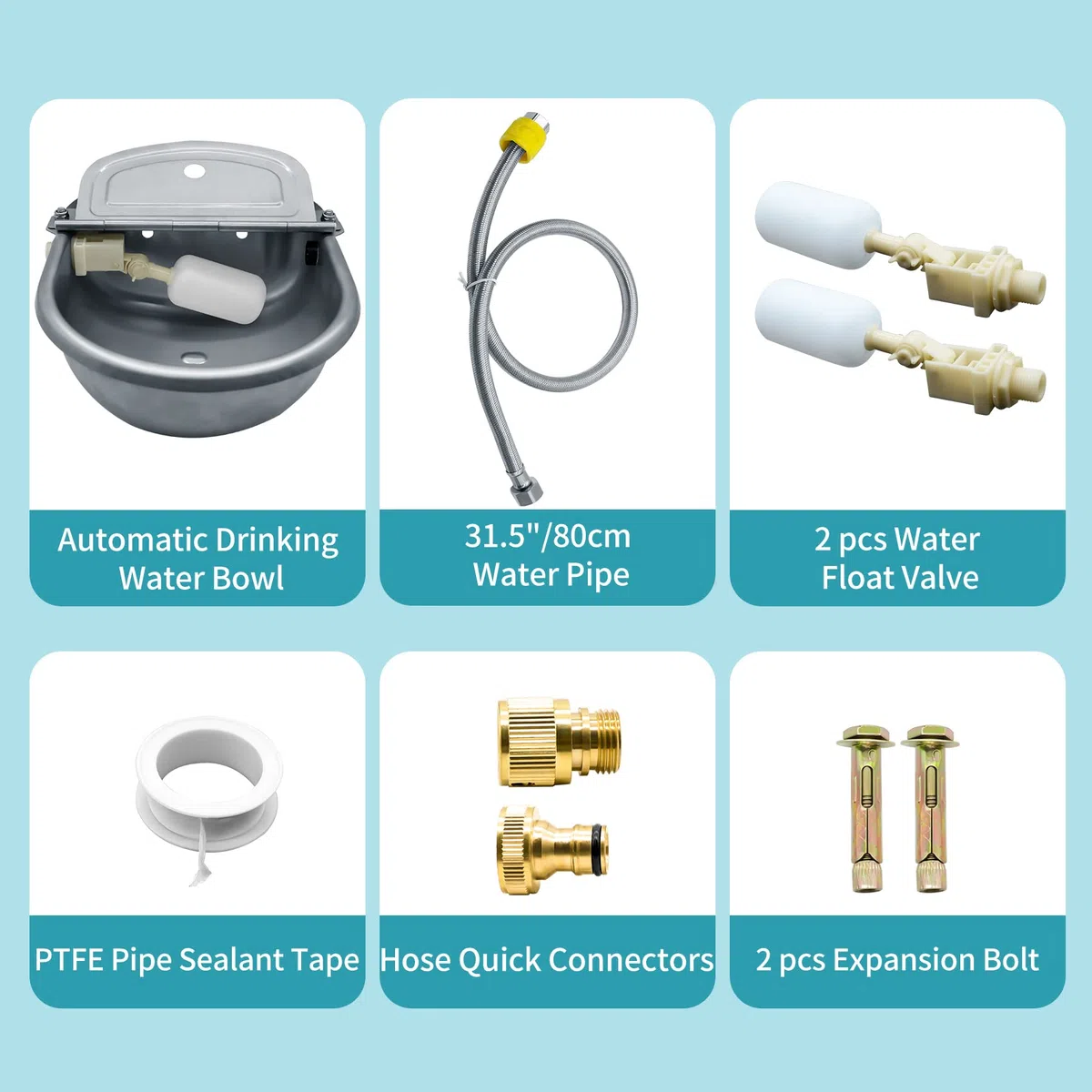 Cuenco automático de agua potable para animales, de acero inoxidable 304 para perro, caballo, cabra, cerdo, vaca, dispensador de agua de ganado con manguera de tubo, 2 válvulas flotantes, conector