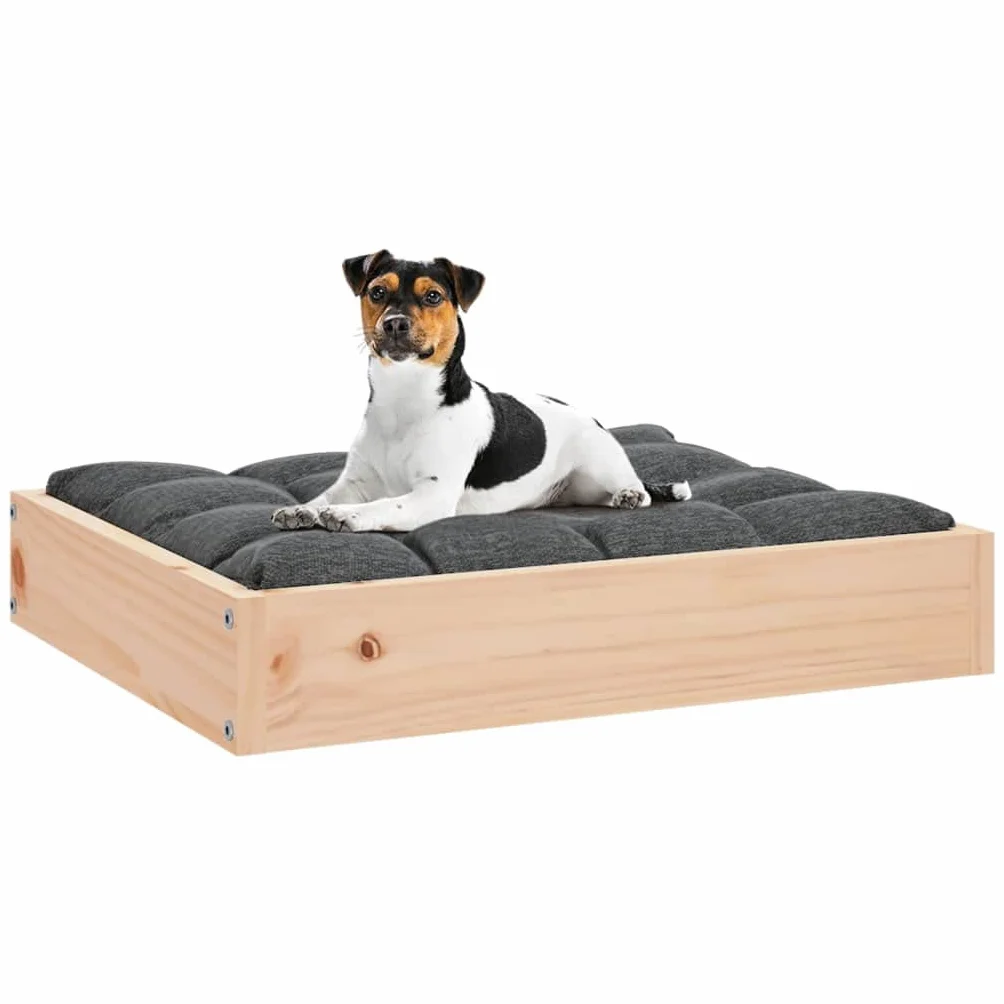 Cama para perros de madera de pino maciza, 51,5 x 44 x 9 cm, rectangular, estable con diseño rústico, ideal como cama acogedora, cama y cesta para perros para cachorros y mascotas