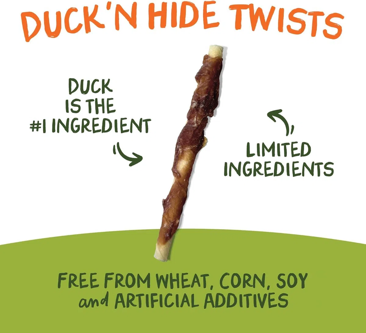 Pet 'n Shape Pato Hide Twist All Natural Dog Treat, Pato, Grande, 6 Cuentas