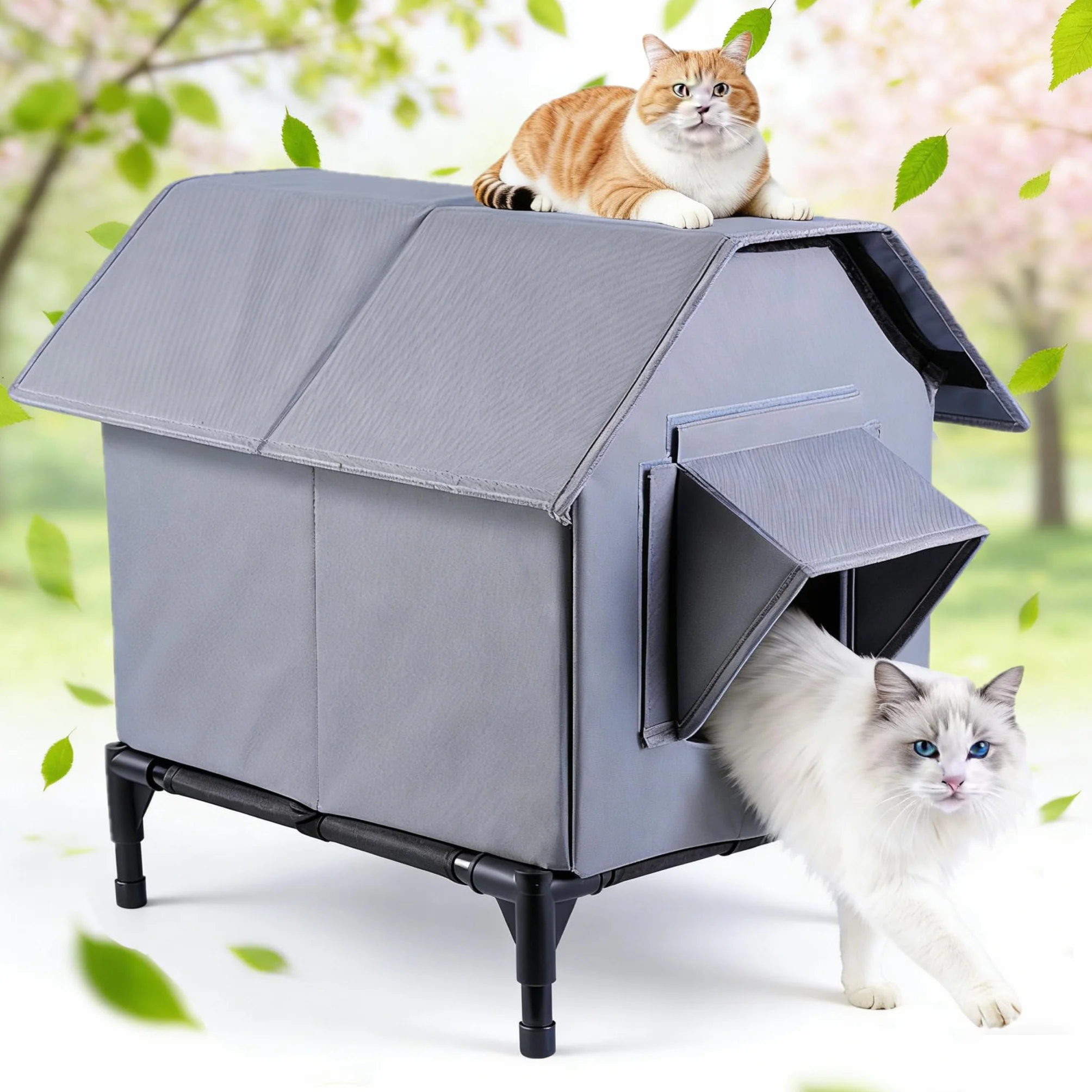 Casa para gatos al aire libre, casa para gatos impermeable al aire libre, refugio grande para gatos, casa para mascotas con base elevada, refugio para gatos salvajes, tienda de campaña aislada para