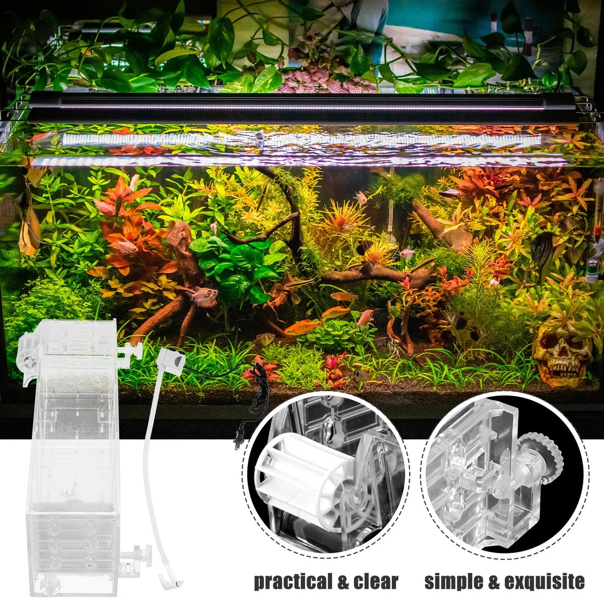 Caja de Filtro para Pecera con Bomba Integrada, Acrílico Reutilizable y Diseño Simple para Acuario Doméstico Silencioso y Fácil de Usar