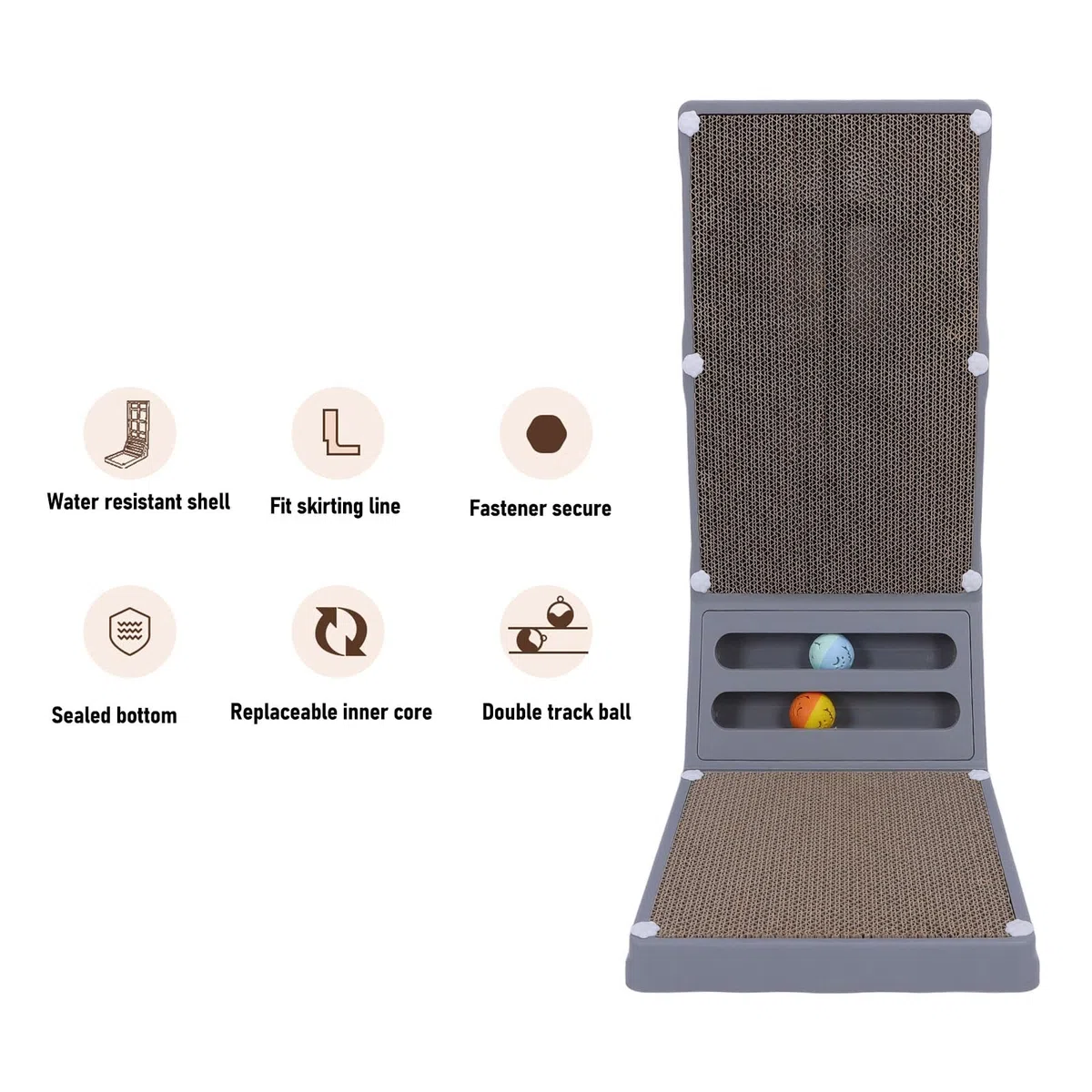 Rascador Vertical de cartón en Forma de L, 23.62 Pulgadas, con Bolas de Hierba gatera incorporadas, rascador de cartón con Bola para Gatos de Interior, tamaño Grande (Grey)