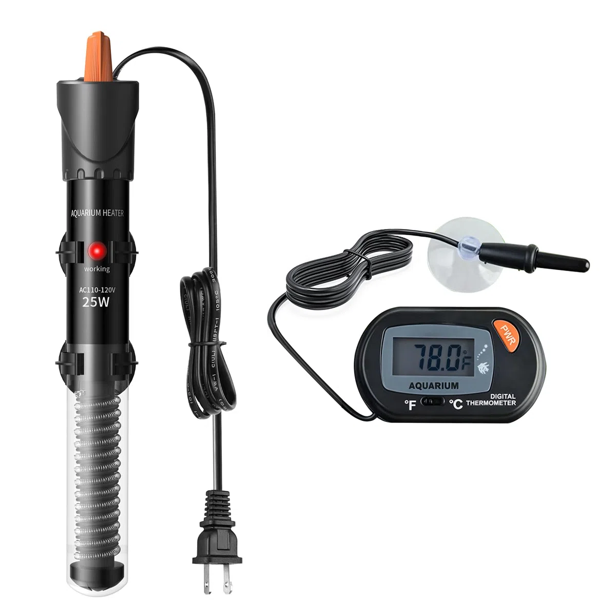 HiTauing Calentador de Acuario de 25 W/50 W/100 W/200 W/300 W, Calentador de pecera Ajustable con termómetro Digital, Calentador Sumergible de Tanque de Betta/Tortuga para Tanques de Agua Dulce y
