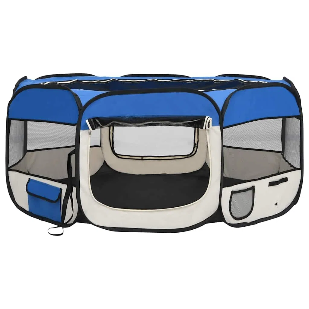 Parque plegable para cachorros, 145 x 145 x 61 cm, marco de acero resistente y poliéster transpirable, con bolsa de transporte para jardín, camping, interior y exterior, valla para