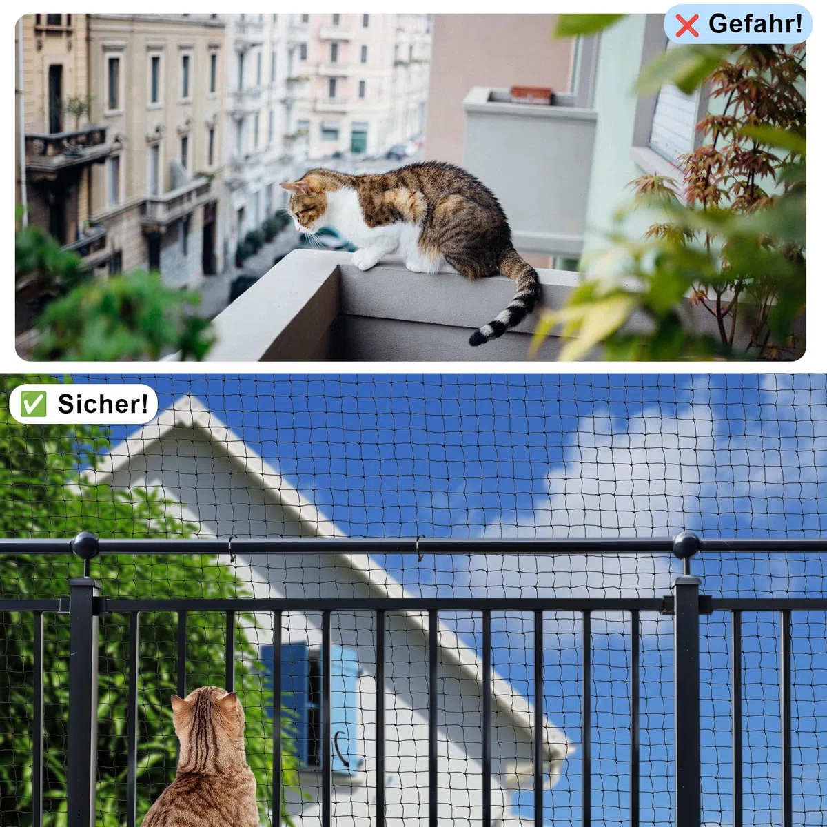 OFFOF Red para gatos para balcón, red de protección para gatos reforzada con alambre, resistente a mordeduras y desgarros, resistente a los rayos UV, resistente a la intemperie, ideal para ventanas
