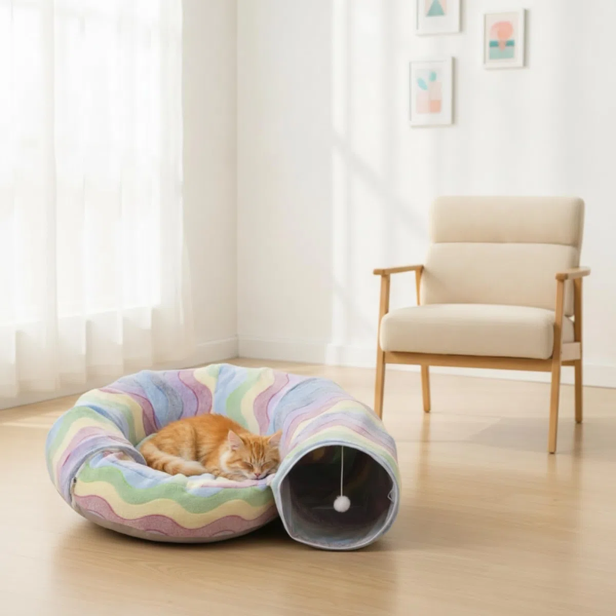 Conducto Peluche Acolchado Conducto Plegable Transpirable Juguete para s, Interiores, Túnel De Gato De Doble Capa con Diseño De Caracol De Rayas Arcoíris, Plegable para Juegos Interactivos