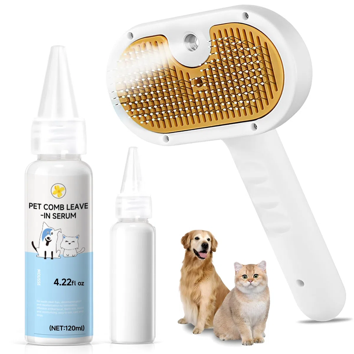 Cepillo de vapor para mascotas para perros y gatos, peine de depilación en aerosol 3 en 1, vapor para desprendimiento y aseo, cepillo de agua para mascotas de pelo largo y corto, peine Spritz Defur