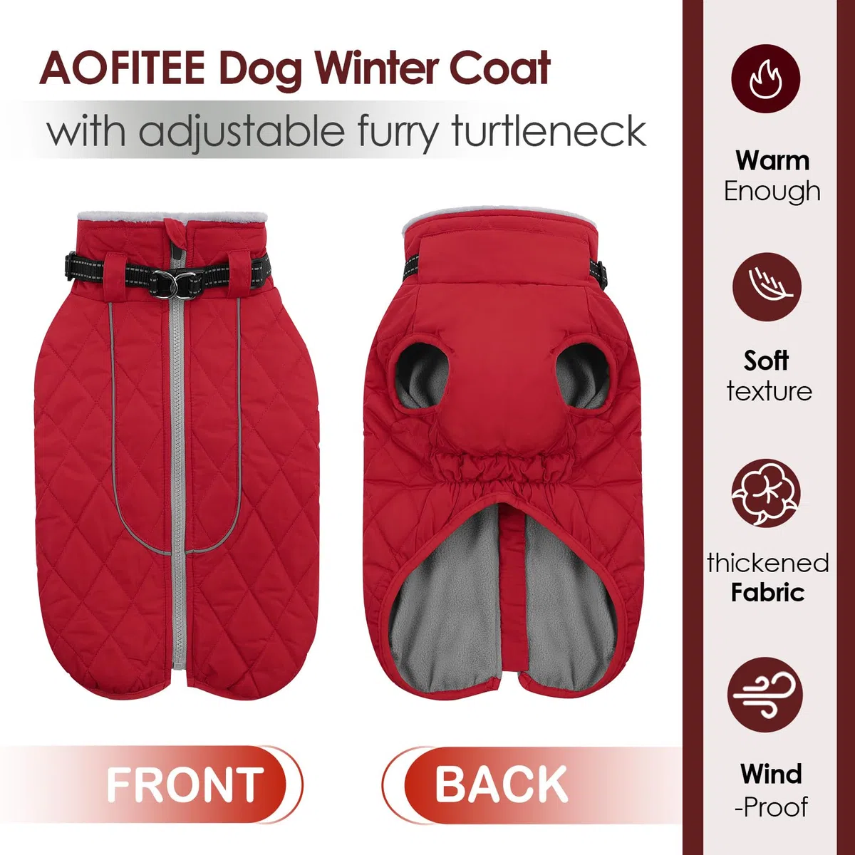 AOFITEE Chaqueta de invierno para perros grandes, abrigo impermeable con cremallera trasera, abrigo reflectante para perro, traje de nieve para perro, abrigo cálido de invierno para perros grandes,