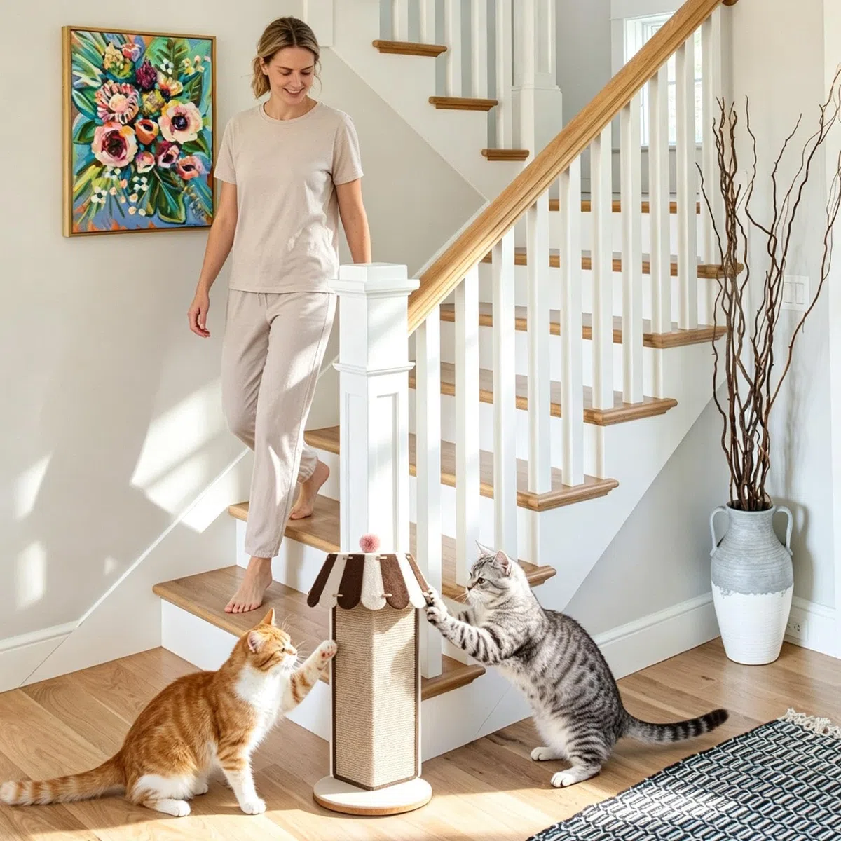 Gato columna rascador de 55 cm de sisal grande juguete rascador | Columna rascador para estirar el cuerpo del gato en interiores, especialmente en el salón en el sofá y