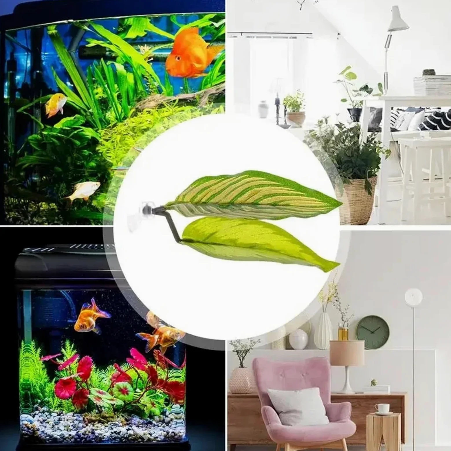 Plantas Artificiales Acuario Peces Artificiales descansando, Plantas de Acuario Falsas, paisajismo de Tanques, Hojas flotantes de Descanso(Color 04)