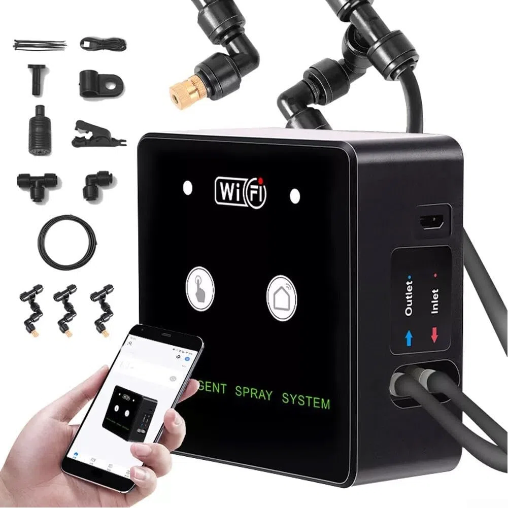 Sistema inteligente de nebulización de terrario WiFi, control remoto 360 WiFi, kit de pulverización de humidificación de bosque lluvioso, bomba autocebante ABS PE Co 4 boquillas (3 boquillas)
