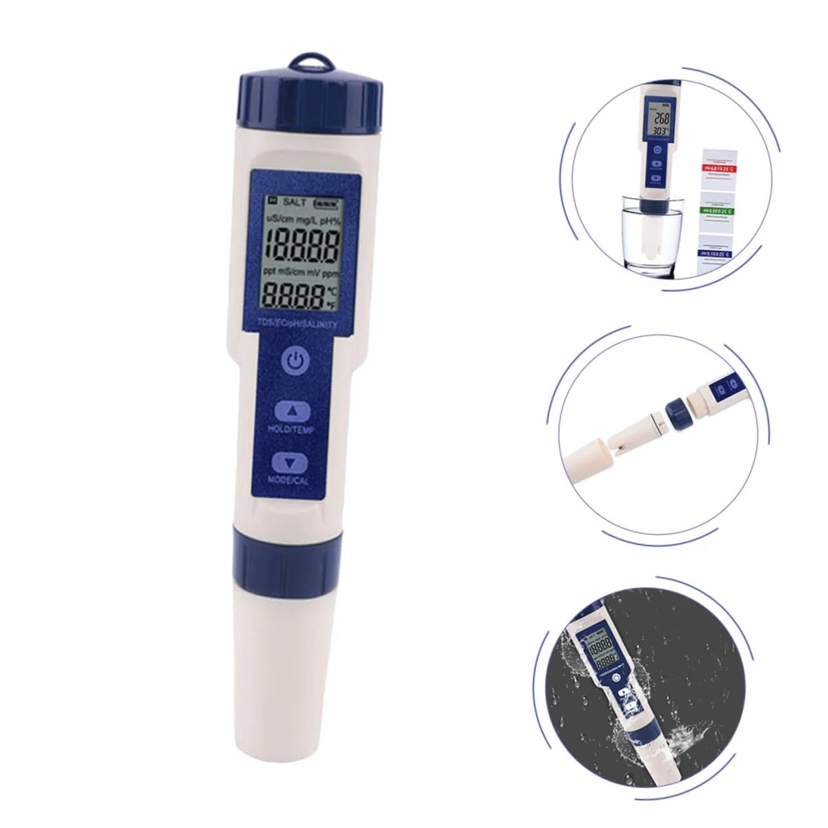 Medidor Digital de Salinidad y Ph para Acuicultura Sonda de Alta Sensibilidad y Carcasa de Plástico, Incluye 3 Baterías Lr44 para Laboratorios de Agua