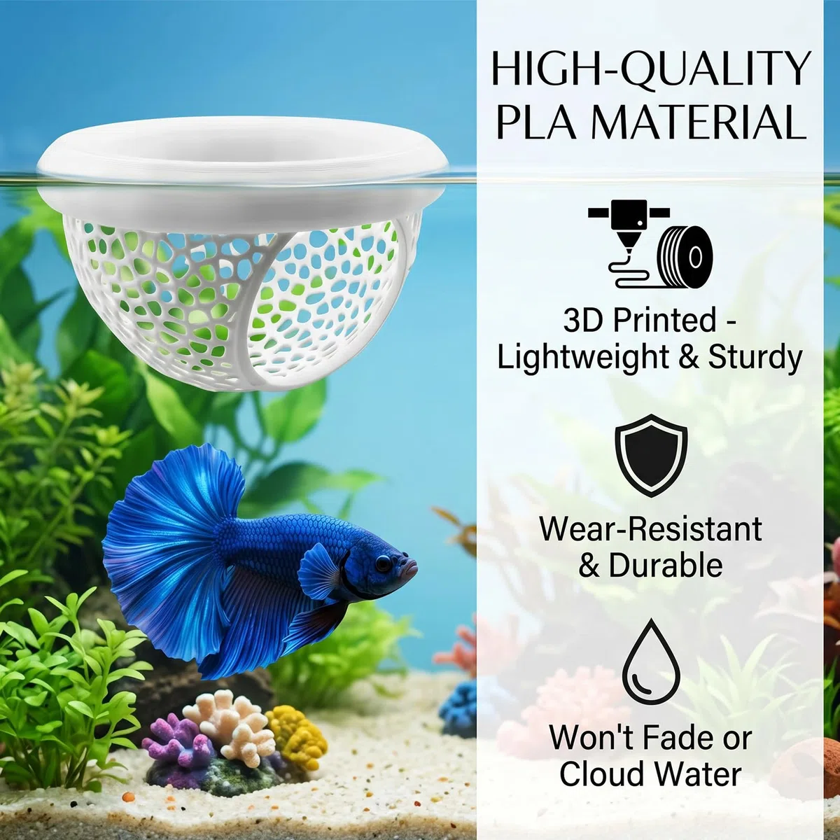 Paquete de 2 hamacas flotantes Betta, cueva escondite Betta impresa en 3D con anillo de alimentación, decoración multifuncional para acuarios, accesorios para peceras, refugio de descanso para peces