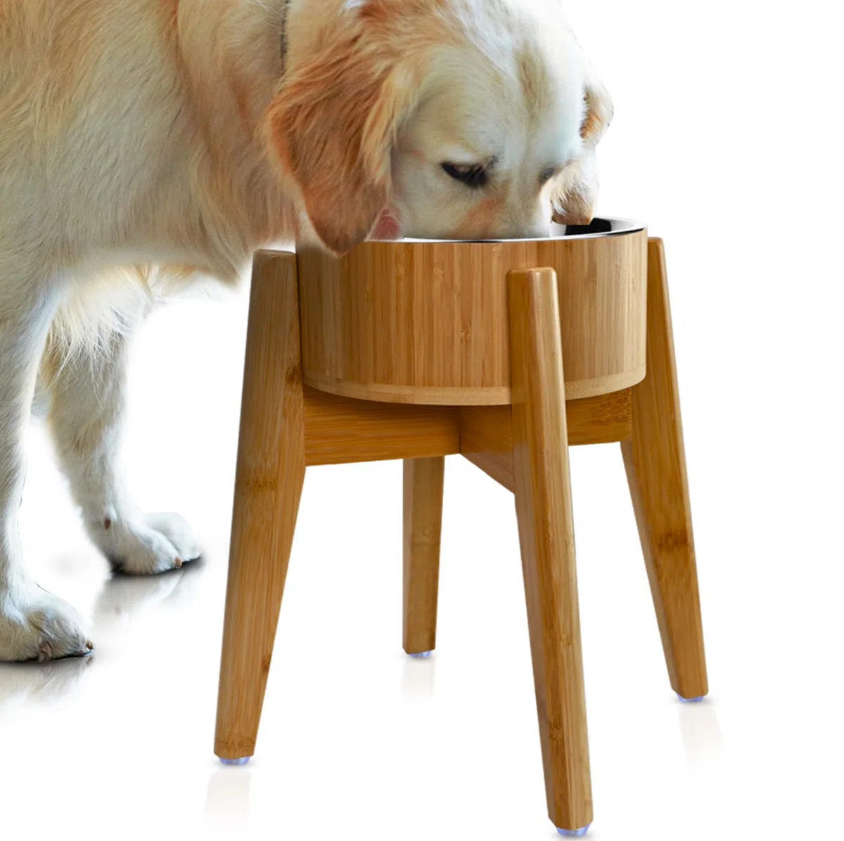 Tazones elevados para Perros Grandes – Aumentado a 38 cm, Cuenco de bambú y Acero Incluido (Tapa de 2097,9 g). Ideal para Labrador, G-Sheperd, Retriever, Caniche, Boxer, Husky, Doberman,