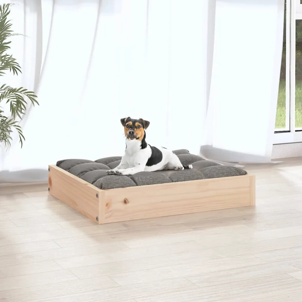 Cama para perros de madera de pino maciza, 51,5 x 44 x 9 cm, rectangular, estable con diseño rústico, ideal como cama acogedora, cama y cesta para perros para cachorros y mascotas