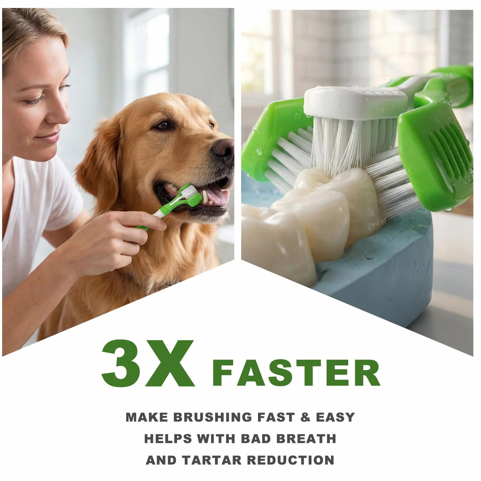 Juego de cepillos de dientes para perros, cepillos de dientes de triple cabeza, cepillo de dientes de doble cabeza, cepillos de dientes de goma para dedos, cepillos de limpieza dental