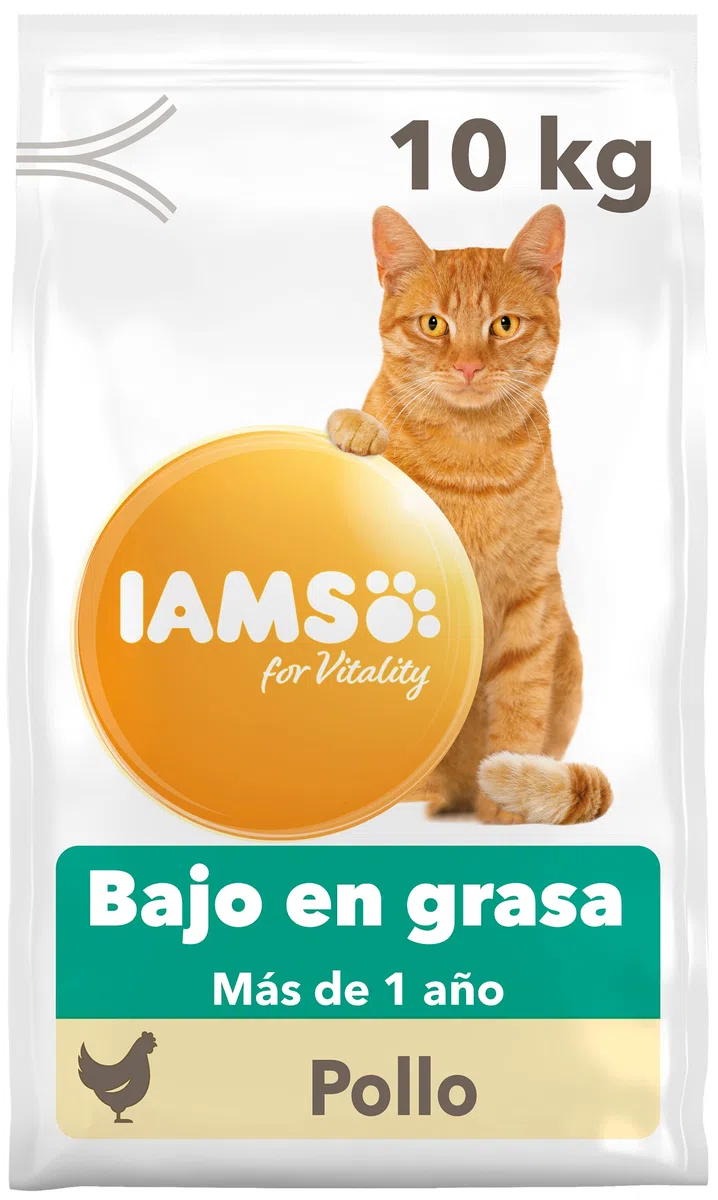 IAMS for Vitality Bajo en Grasa - Alimento seco para Gatos Adultos y de Edad Avanzada (más de 1 año) con Pollo Fresco, 10 kg