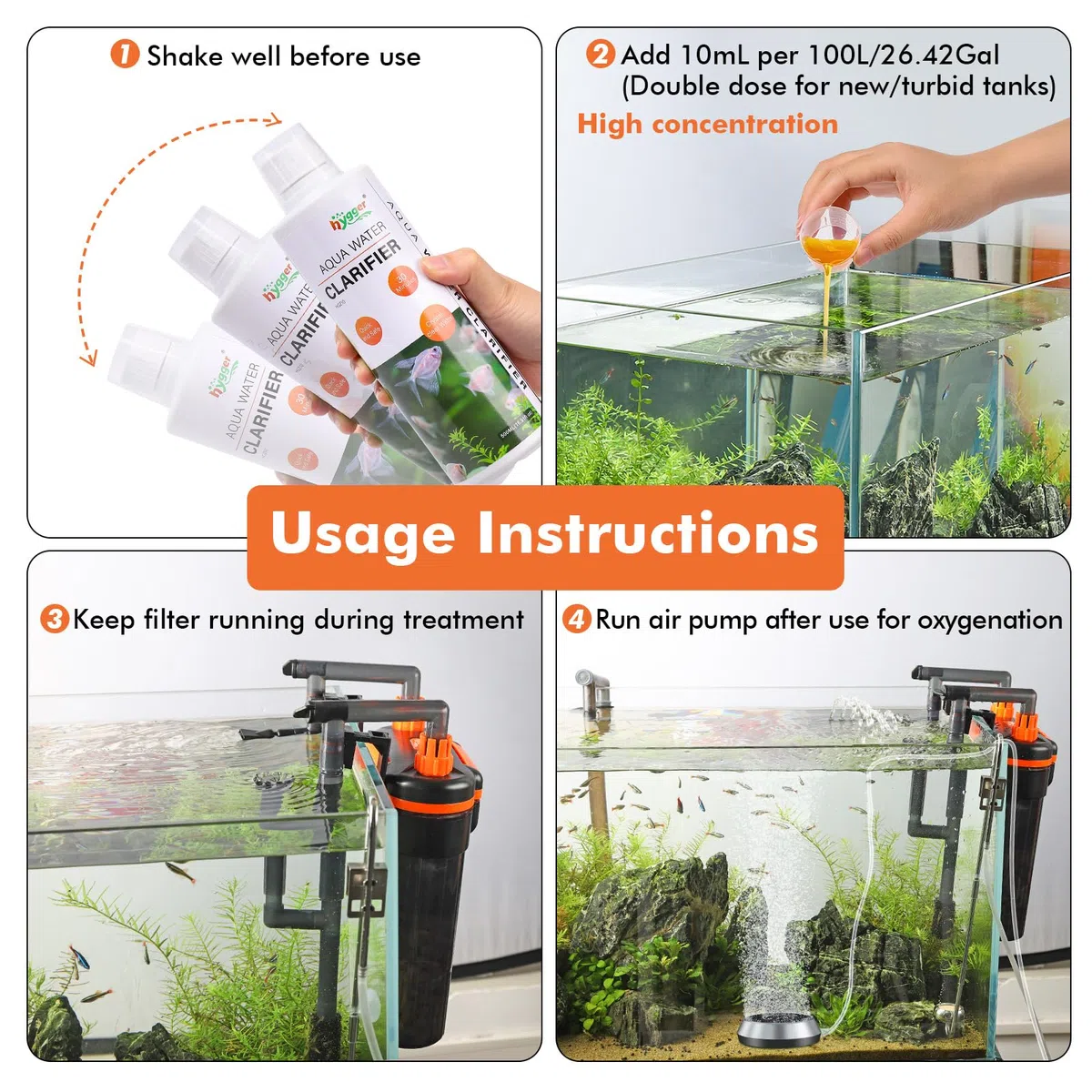 hygger Clarificador de agua para acuario, clarificador de agua para pecera, para tanques de agua dulce y salada, 1000 ml