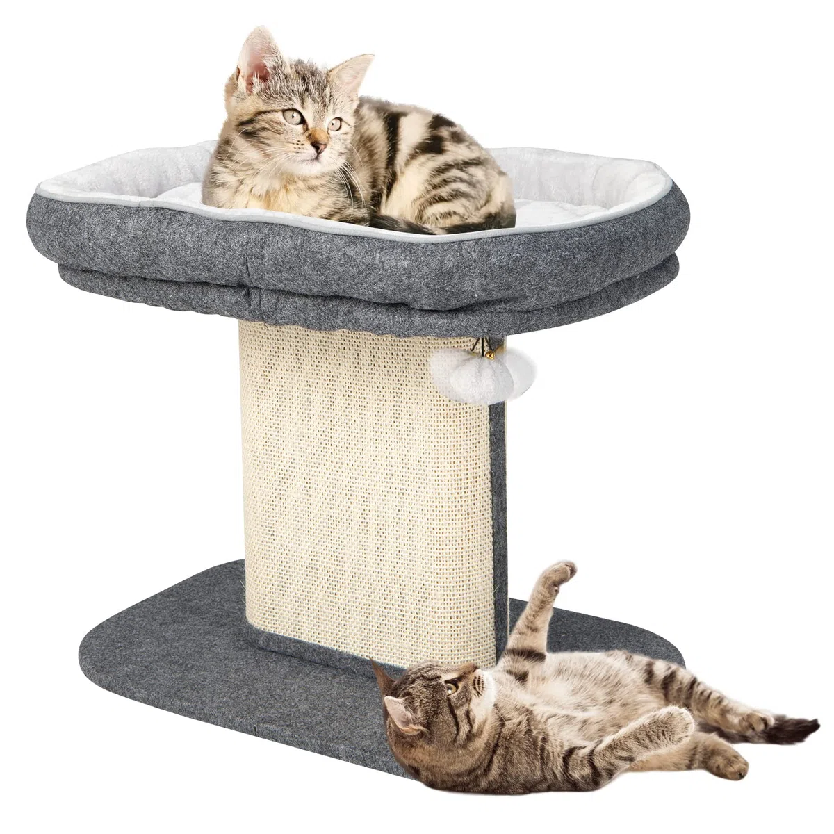 COSTWAY Árbol Rascador Pequeño para Gatos, 59 x 39 x 50 cm, Torre de Actividades para Gatitos con Poste Rascador de Sisal y Almoadilla de Felpa, Bola, Cama Rascador para Gatos con Cojín Suave (Gris)