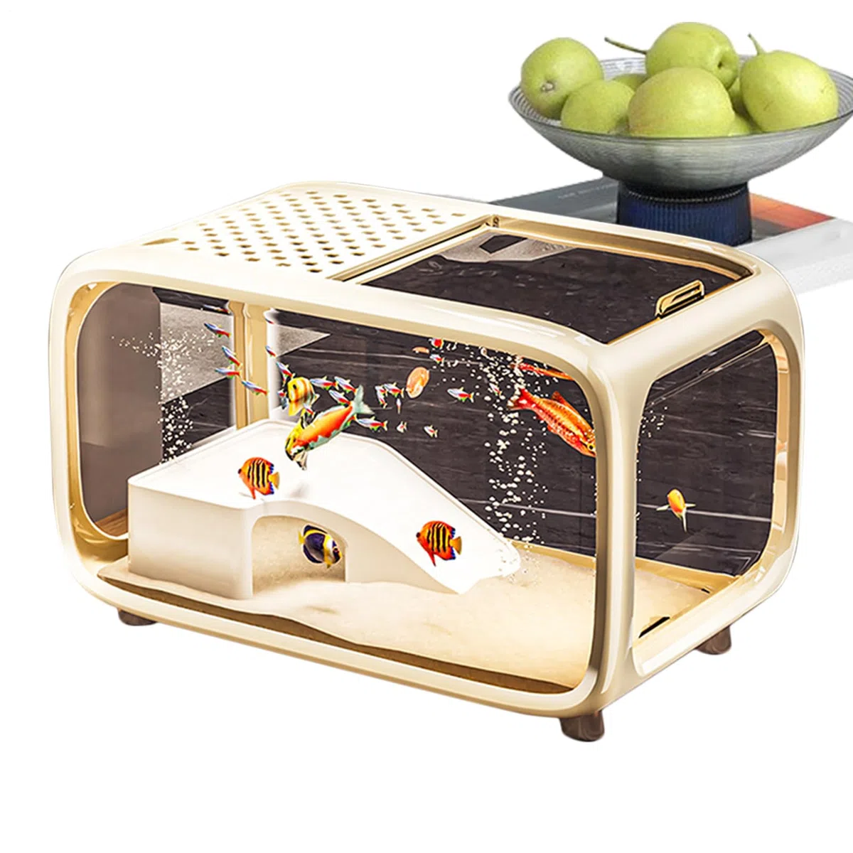 Acuario de mesa – Mini acuario con decoración de escalada para pequeñas mascotas acuáticas, tortuga de camarón Betta, hábitat acrílico transparente, complemento para la plantación de agua