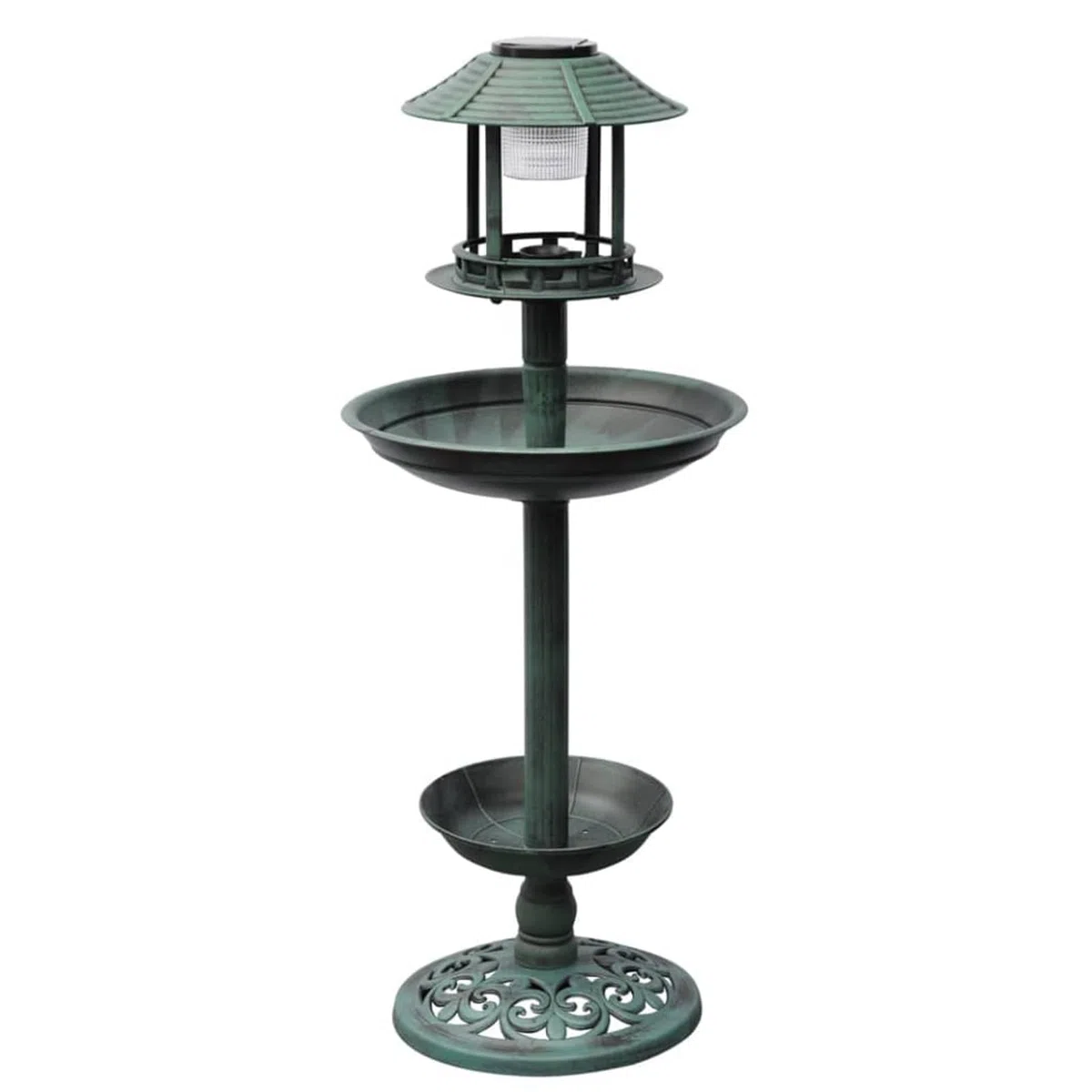 Bañera para pájaros, decorativa con luz solar, 39x39x97 cm, plástico resistente, bebedero para aves, ideal para jardín, balcón o patio