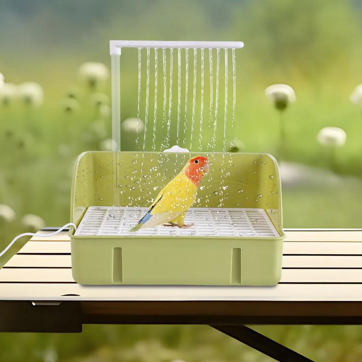 Baño para Loros, Ducha, Bañera para Pájaros, Dispensador de Agua, Grifo Circulador, Accesorios para Jaula para Jilgueros Y Loros, Verde