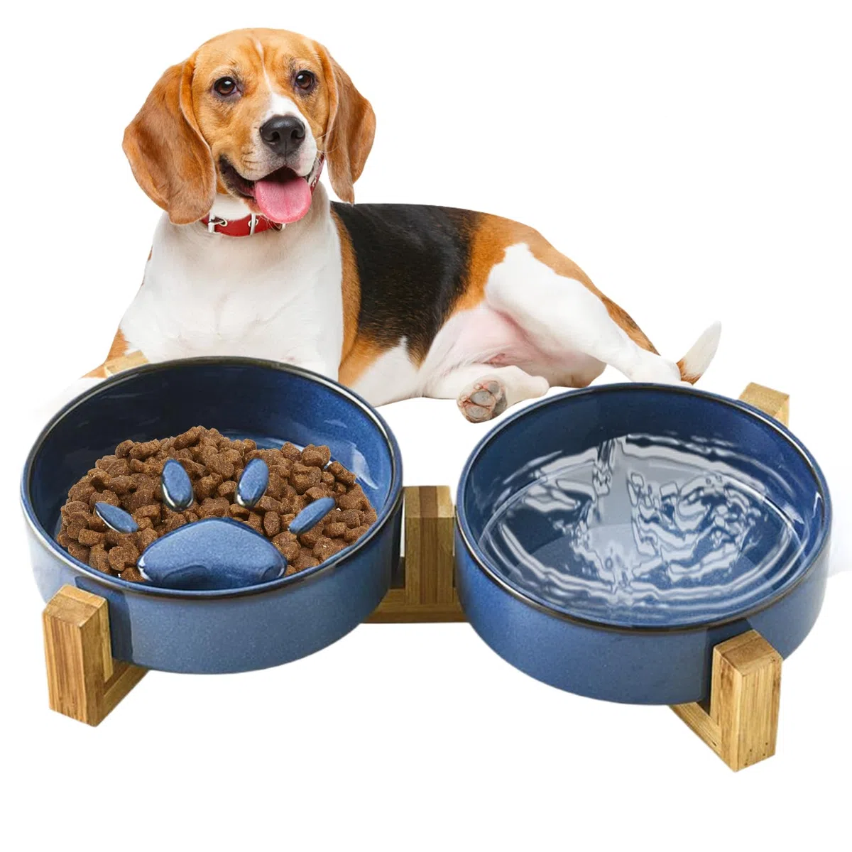 Bol Lento Canino Elevado para Cachorros y Perros Medianos | Soporte Cuencos Perros Cerámica Antideslizante Huella Mono Estación Alimentación Mascotas Accesorios Plato Camping Coche