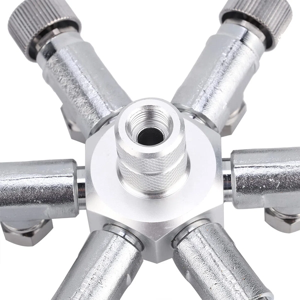 Válvula divisora ​​de CO2 para acuario de 2 vías Distribuidor de CO2 de acero inoxidable de aleación de aluminio con válvulas de aguja independientes Conector de manómetro Diseño (6 pases)