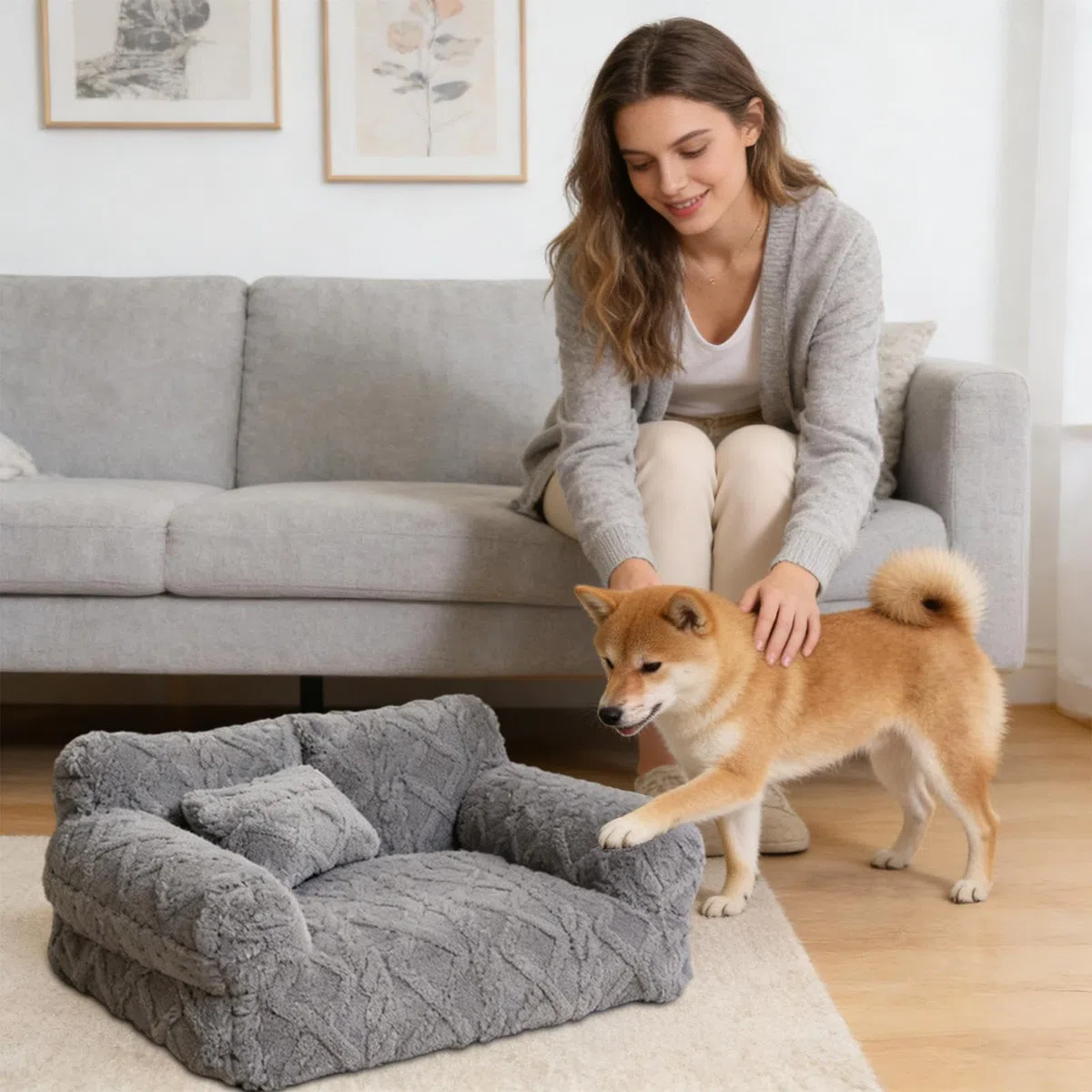Sofá Cama para Perros Antideslizante, Desenfundable, Lavable y Afelpado | para Cachorros y Mascotas Pequeñas, Medianas, Grandes para Dormitorio, Salón, Apartamento, Jaula