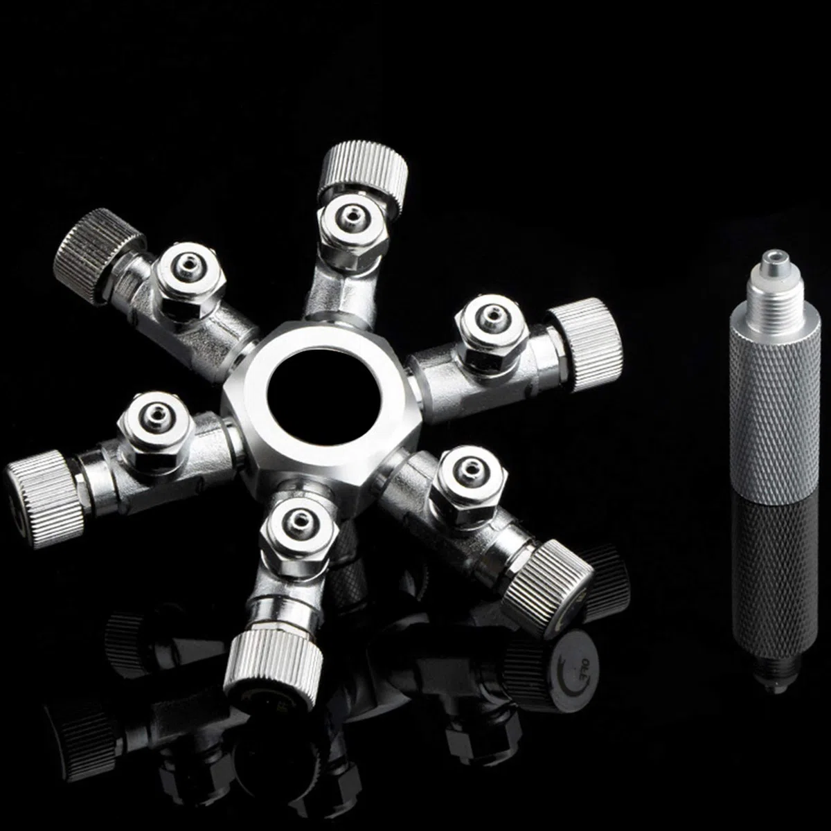 Válvula divisora ​​de CO2 para acuario de 2 vías Distribuidor de CO2 de acero inoxidable de aleación de aluminio con válvulas de aguja independientes Conector de manómetro Diseño (6 pases)