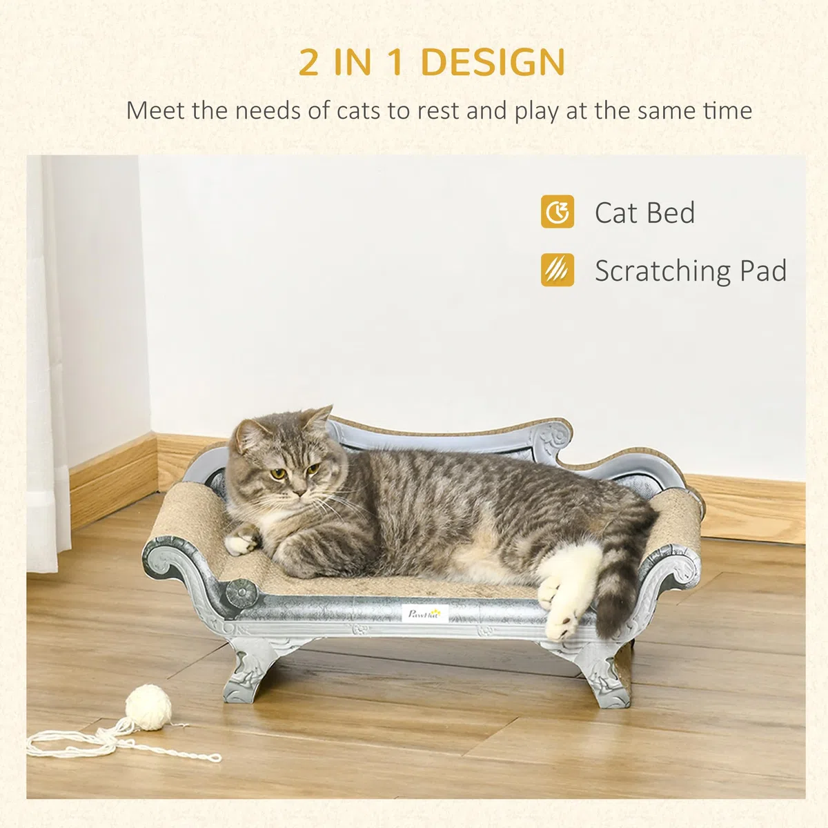 PawHut Tabla de rascar para Gatos de 60 cm con Hierba gatera, Tumbona rascador de cartón