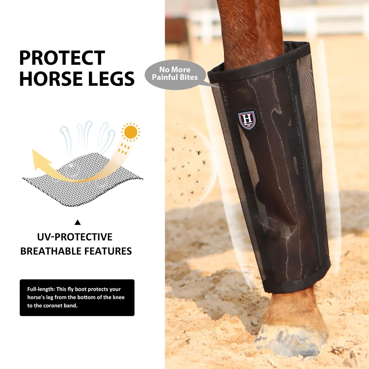 Harrison Howard Leggings Holgados con Mosca de Caballo, Transpirables, Resistentes al desgarro, Protectores de Pierna de Malla Fina, Botas cómodas (Juego de 4), Color Negro, Talla L
