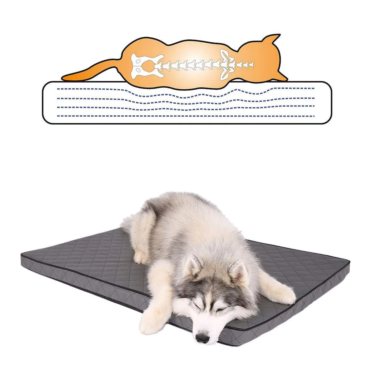 lionto Colchoneta Ortopédica para Perros con Memory Foam, (XL) 118x80 cm Gris