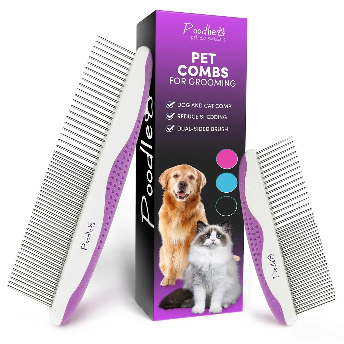 Peines para perros de caniche para aseo | Paquete de 2 | Dientes de acero inoxidable eliminan fácilmente la suciedad | El cuidado adecuado evita nudos y alfombrillas para mascotas de pelo largo y