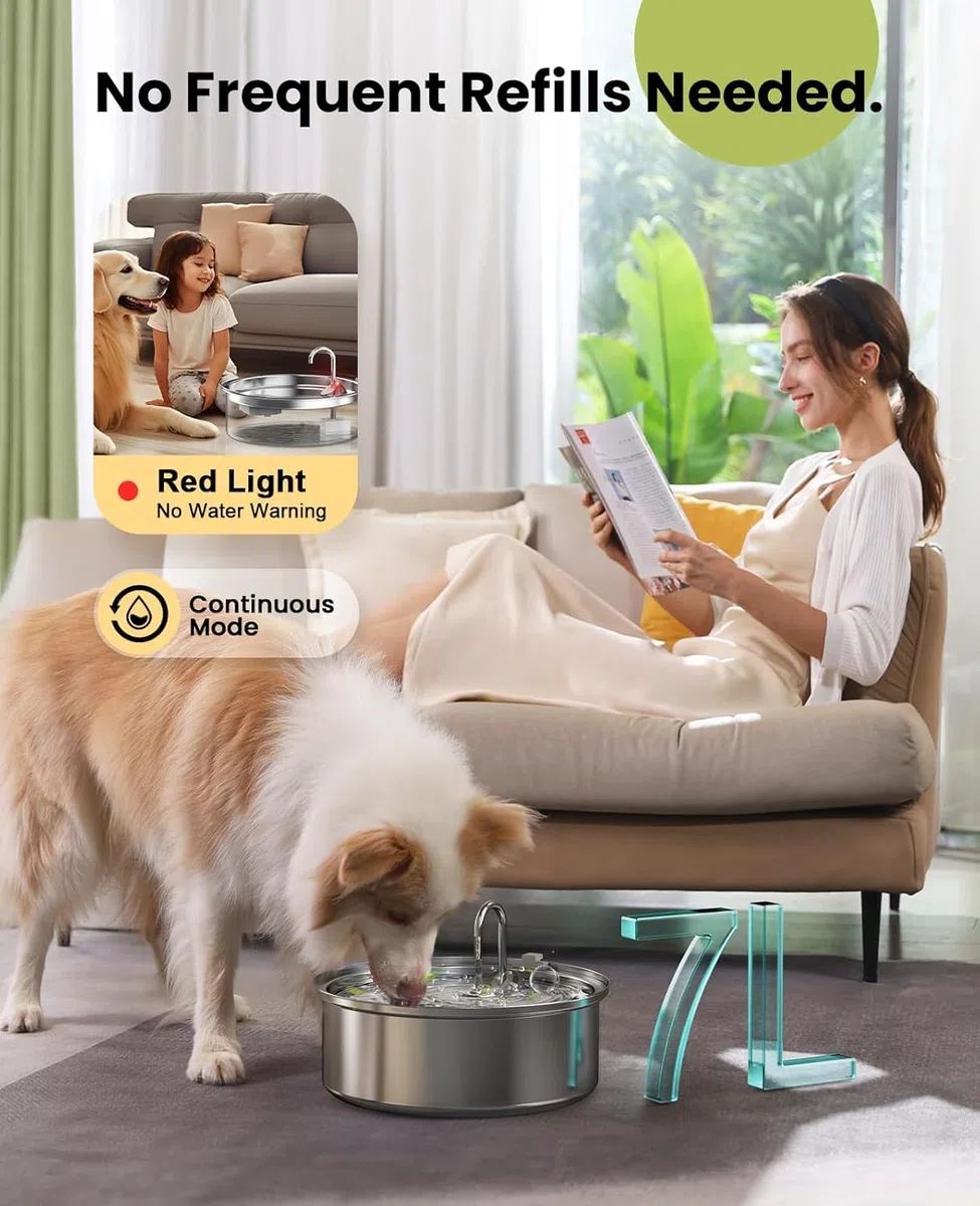 Oneisall Fuente de agua para perros PWF002 | 7L/6,520.4 g contiene 5 filtros de juego, 25 dB silencioso, acero inoxidable, agua visual, filtración de 5 capas