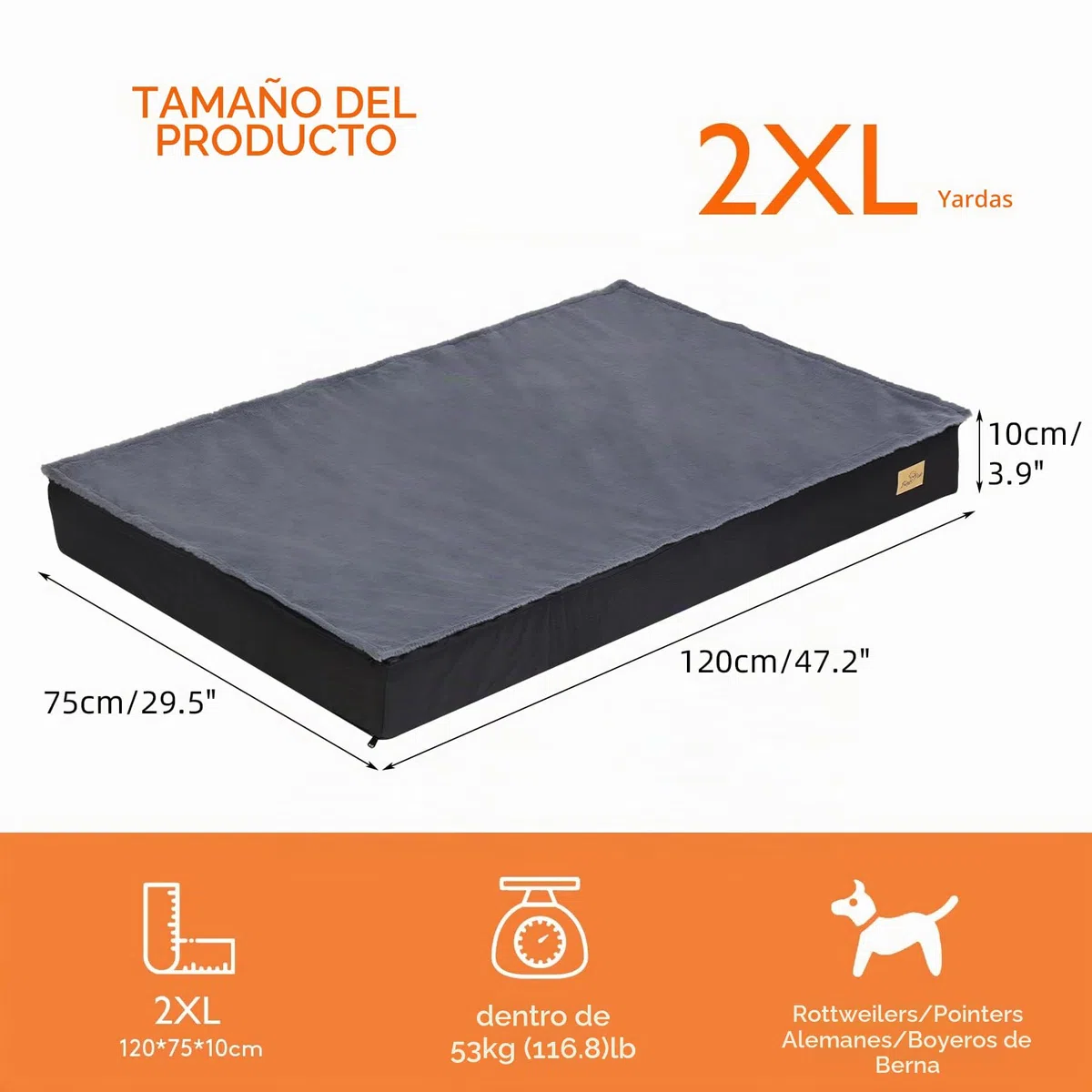 BingoPaw Cama Perro Grande XXL: Colchoneta Colchon Perro Ortopedico 120x75x10 cm Impermeable con Funda Desenfundable y Lavable con Top de Manta de Felpa Desmontable con Cierre para Invierno Verano