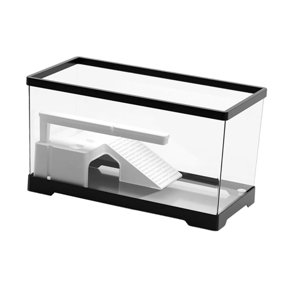 Tortuguera Acuario Hábitat Reptiles Terrario Anfibios Caja con Áreas Multifuncionales Filtro Lluvia Material PC Indicada para, Negro, Individual