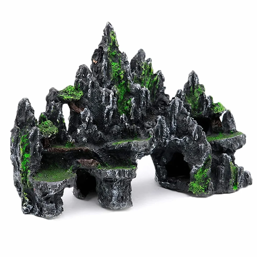 PakyKai Decoración Grande para pecera, Vista de montaña, Adorno de Acuario, casa de árbol, Cueva, Puente, decoración de pecera