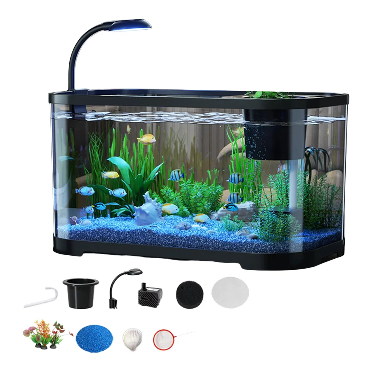 Kit de Acuario pequeño Pecera Silenciosa con Filtrante | Pecera para peces Betta apta para principiantes Transparente Decorativo Para Galápagos, Tortugas, Ranas, Animales Acuáticos,