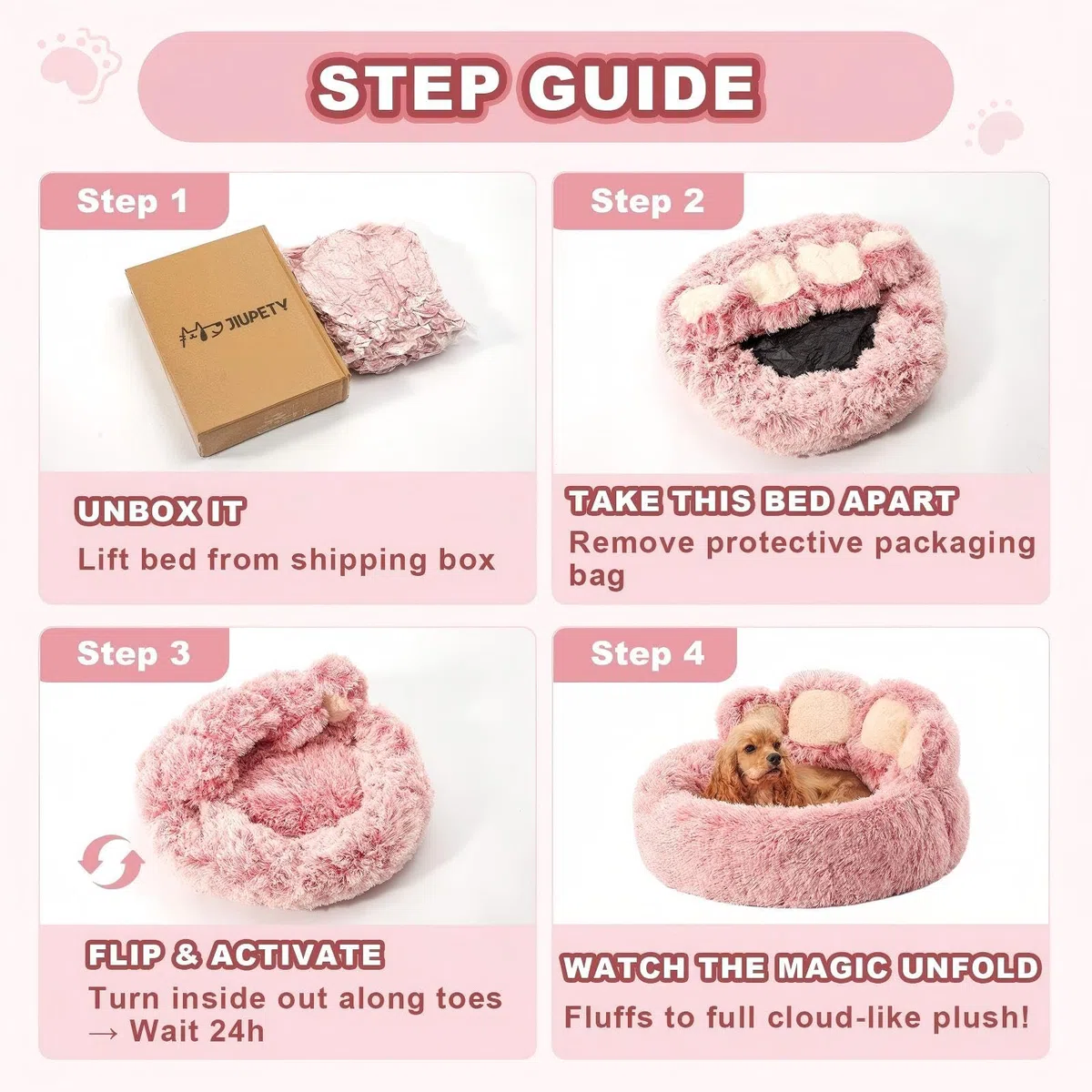 Jiupety Cama Gato Cama Perro, Cama para Mascotas con Forma De Pata, Cama para Perros Pequeños Medianos, Relajante Cama para Perros (L, Rosa)