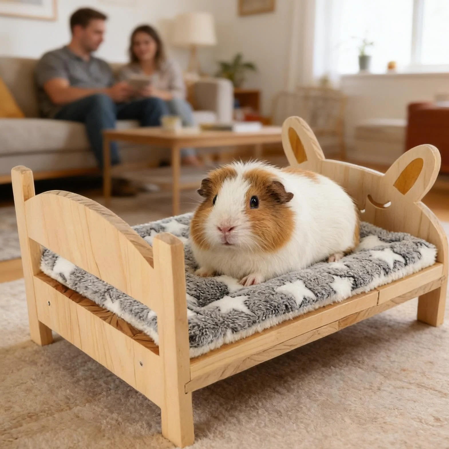 Cama de hurón pequeño de animales con alfombrilla | Jaula de madera desmontable para conejo, gatito, hámster, planeador, ardilla, interior, apartamento