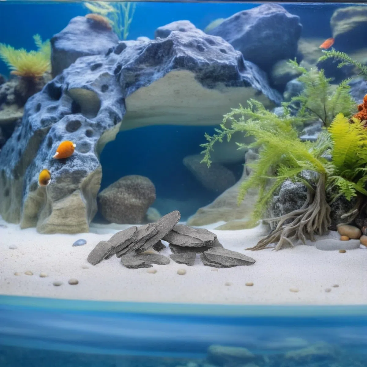 Piedras Naturales Que Fomenta la Exploración para Acuario en Forma de Losa Diseño Aleatorio, Roca Versátil para Peces y Tortugas en Oficina o Acuario
