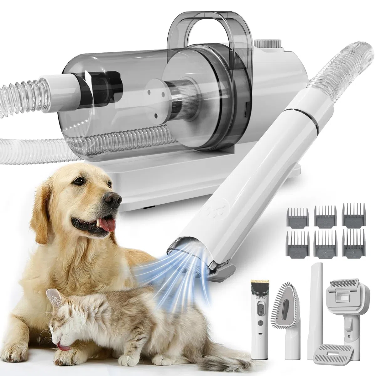 Aspiradora para perros, kit de aseo para mascotas con cortadora de mascotas, aspiradora para perros para aseo, 2.5 L, 6 en 1, kit de aseo de bajo ruido para perros y gatos en casa
