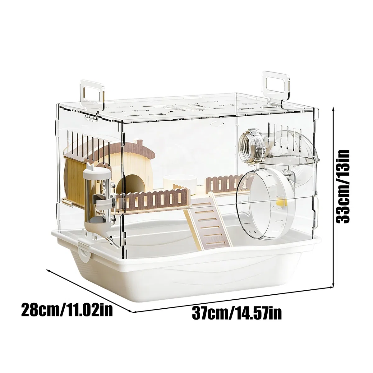 Jaulas De Hámster Hábitat Acrílico Transparente De 2 Niveles | Jaula Para Jerbos Con Rueda De Ejercicio, Botella De Agua Y Plato De Comida Hábitat y Diversión para Hámsteres Ratones